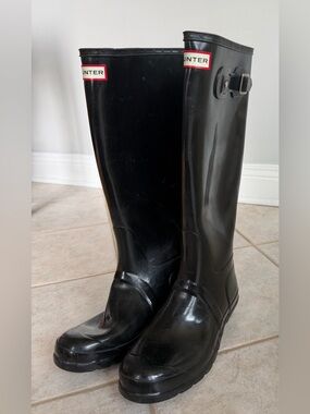 Hunter Original Tall Gloss Rain Boots Black Women’s Size 8